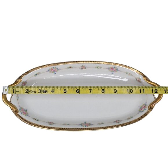 Antique Noritake Nippon M Oval Celery Dish Serving Tray Roses Black Gold Trim - Picture 7 of 13